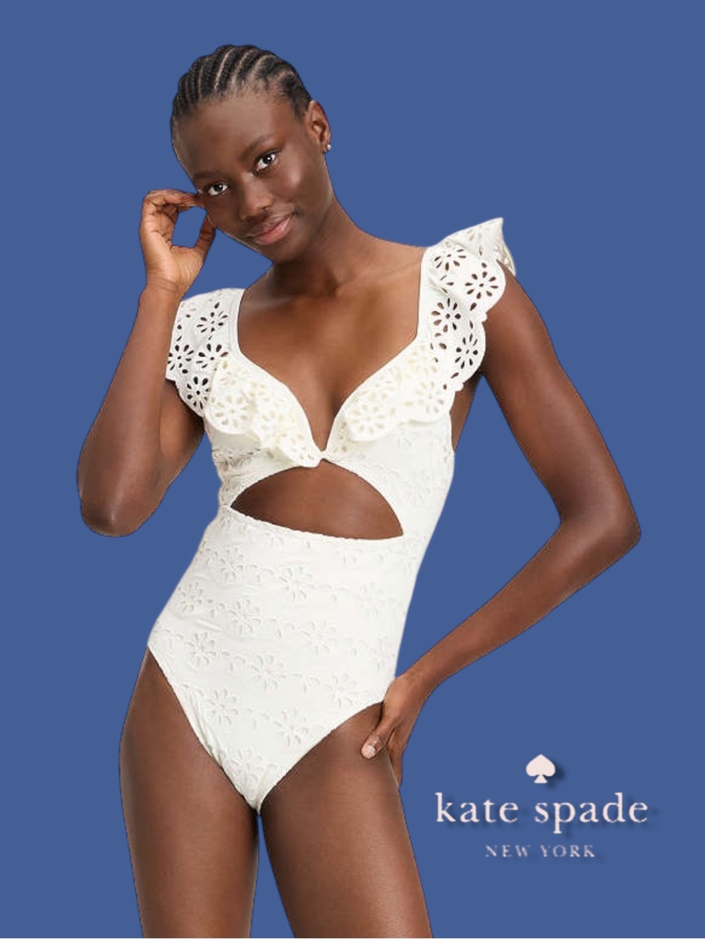 Kate Spade New York Creamy White Eyelet Ruffle Cutout Swimsuit NWT XL